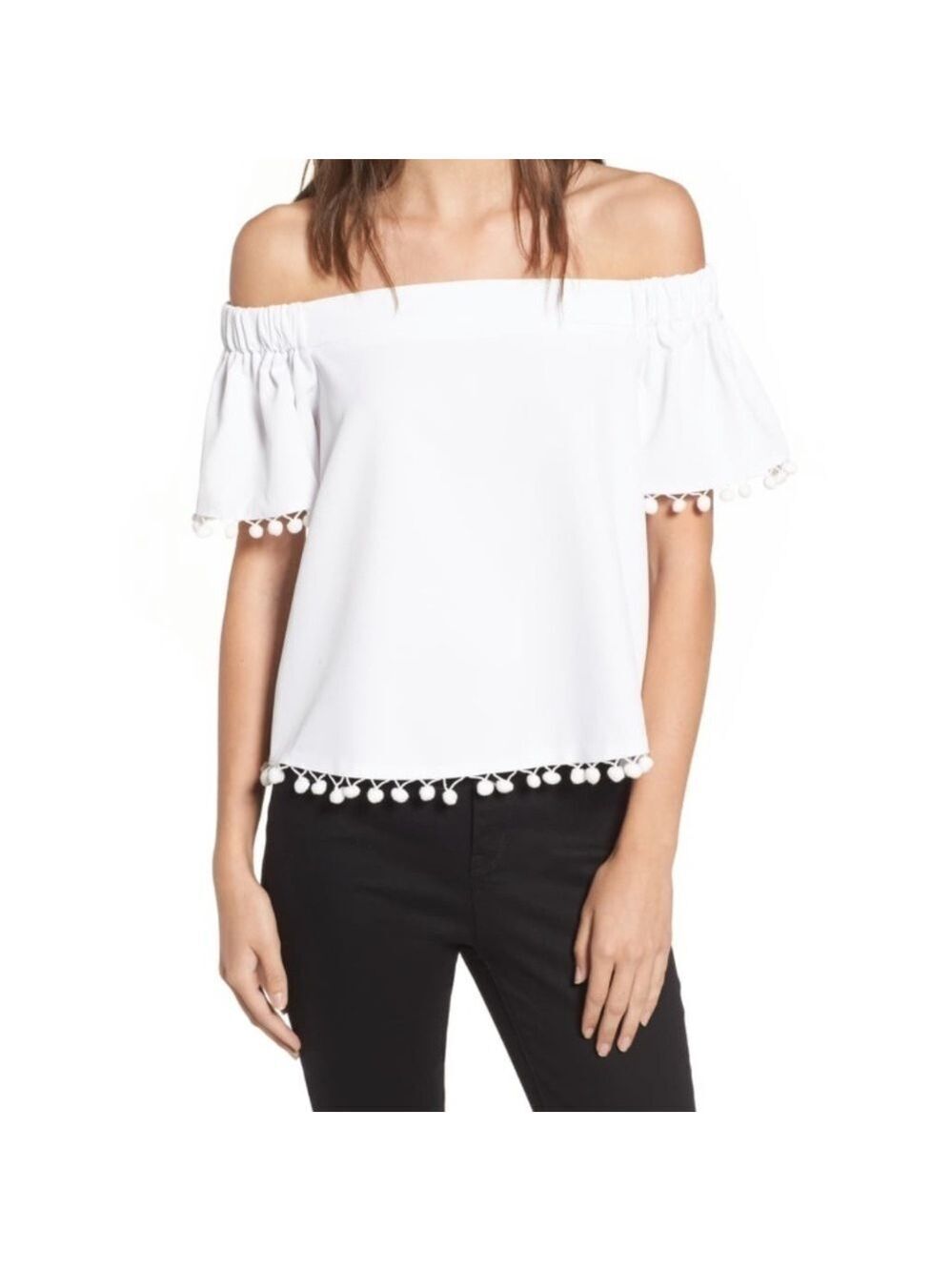 WILLOW & Clay Pompom Off The Shoulder Top NWT